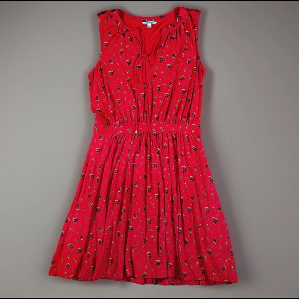 ANTHROPOLOGIE LEIFNOTES Dress Small Red Anchor Print Skipper Sailboat Sleeveless
